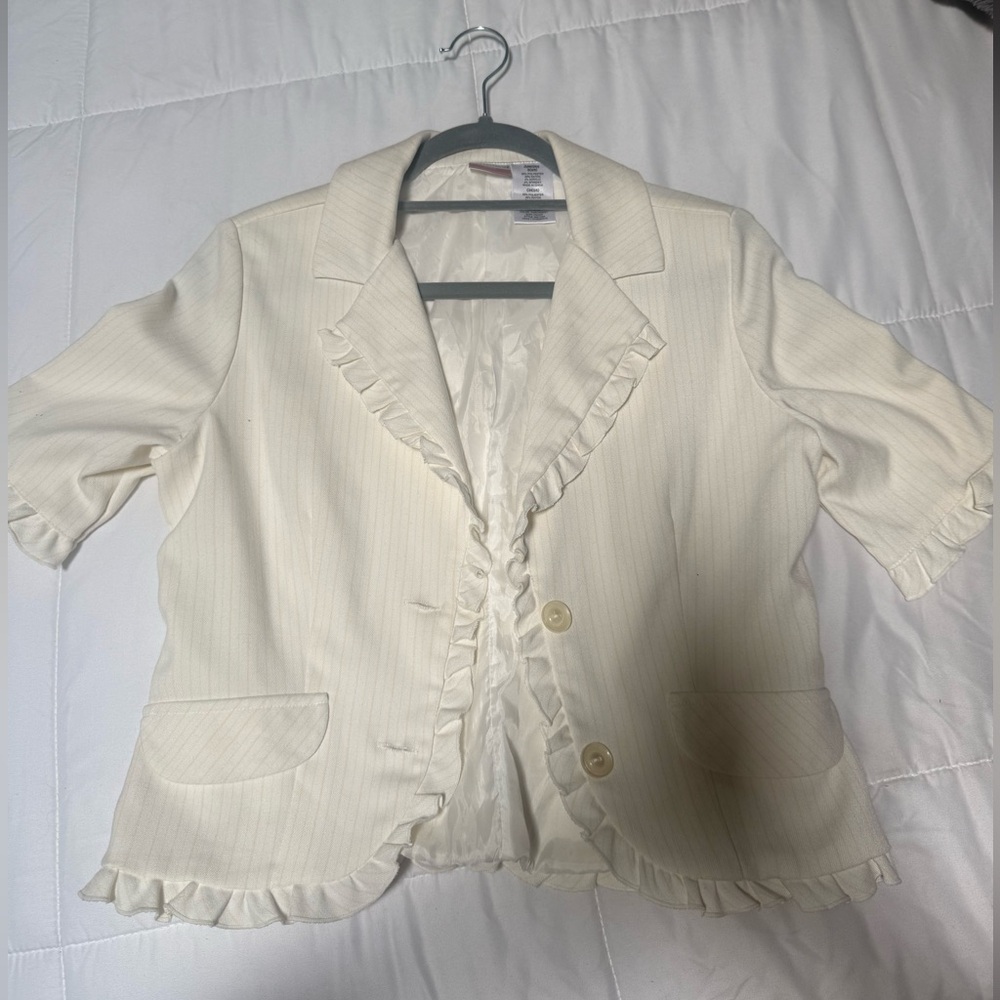No Boundaries Cream Ruffled Blazer